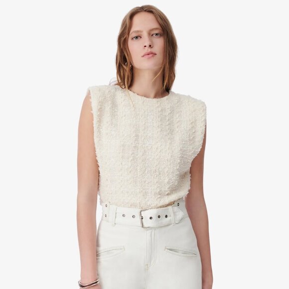 IRO PARIS  Ophelys Fringed Tweed Top in Neutral Size 42 NWT - Picture 1 of 5